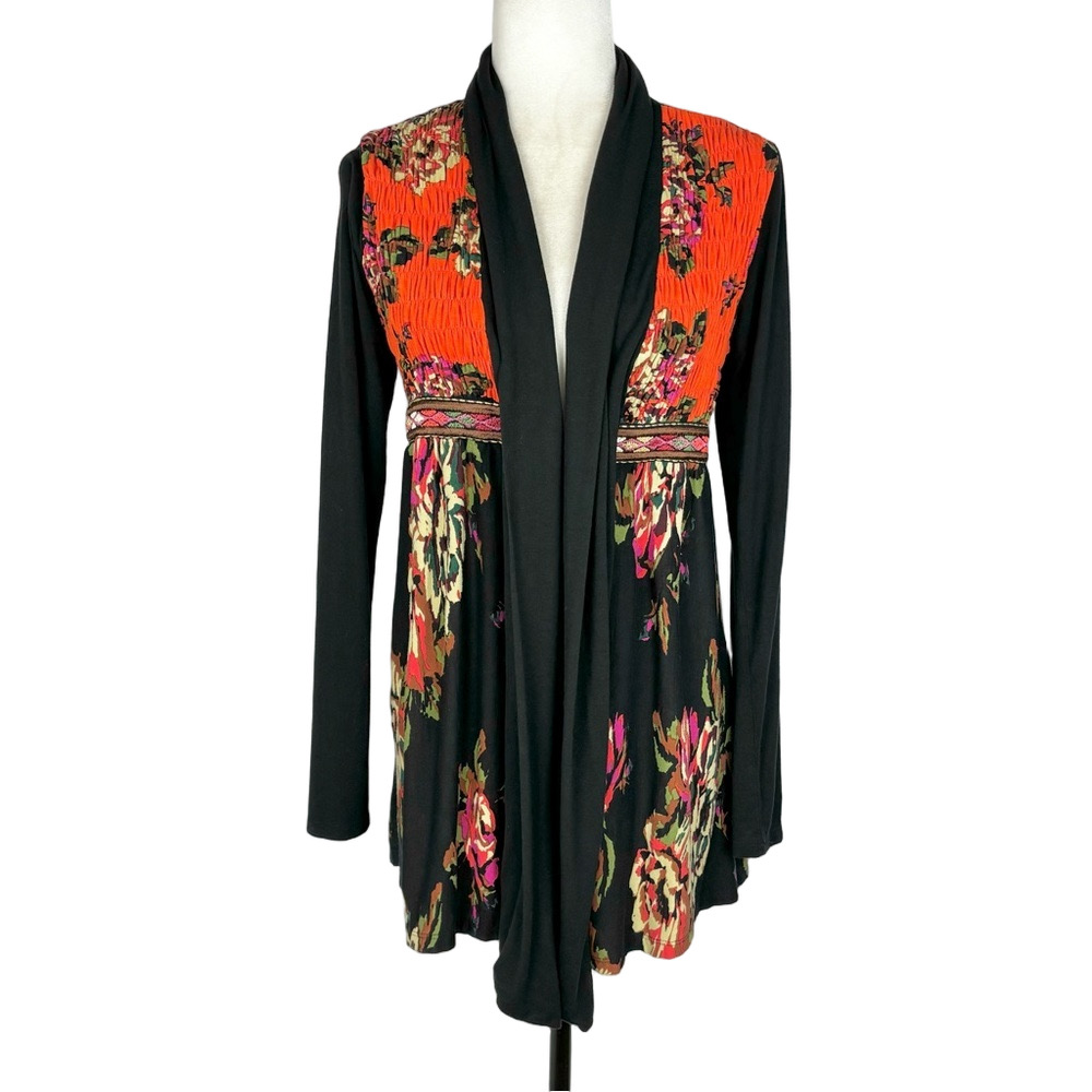 Derhy black floral jersey cardigan